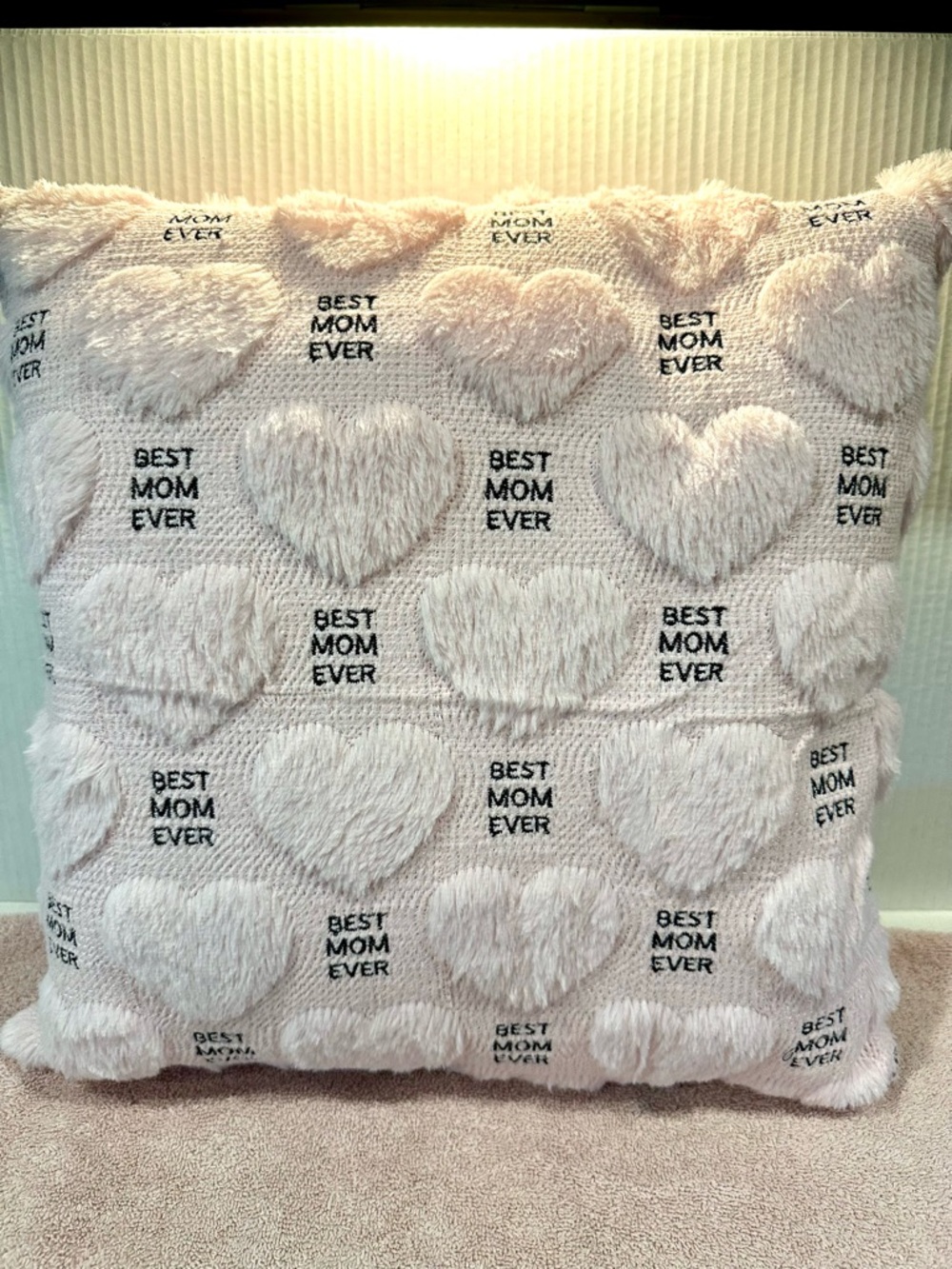 New Plush 'Best Mom Ever' Heart Pillow - Light Pink New Perfect Mothers Day gift